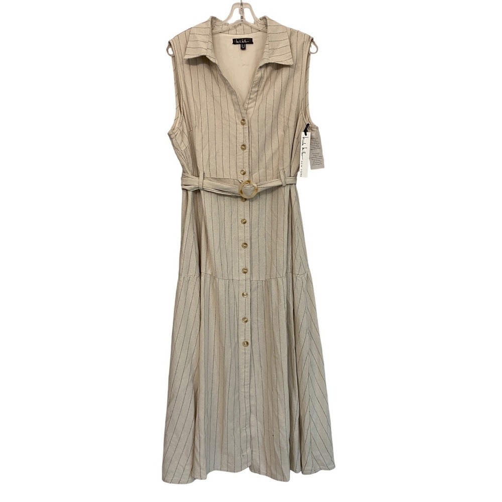 Nicole Miller Tan Striped Midi Dress